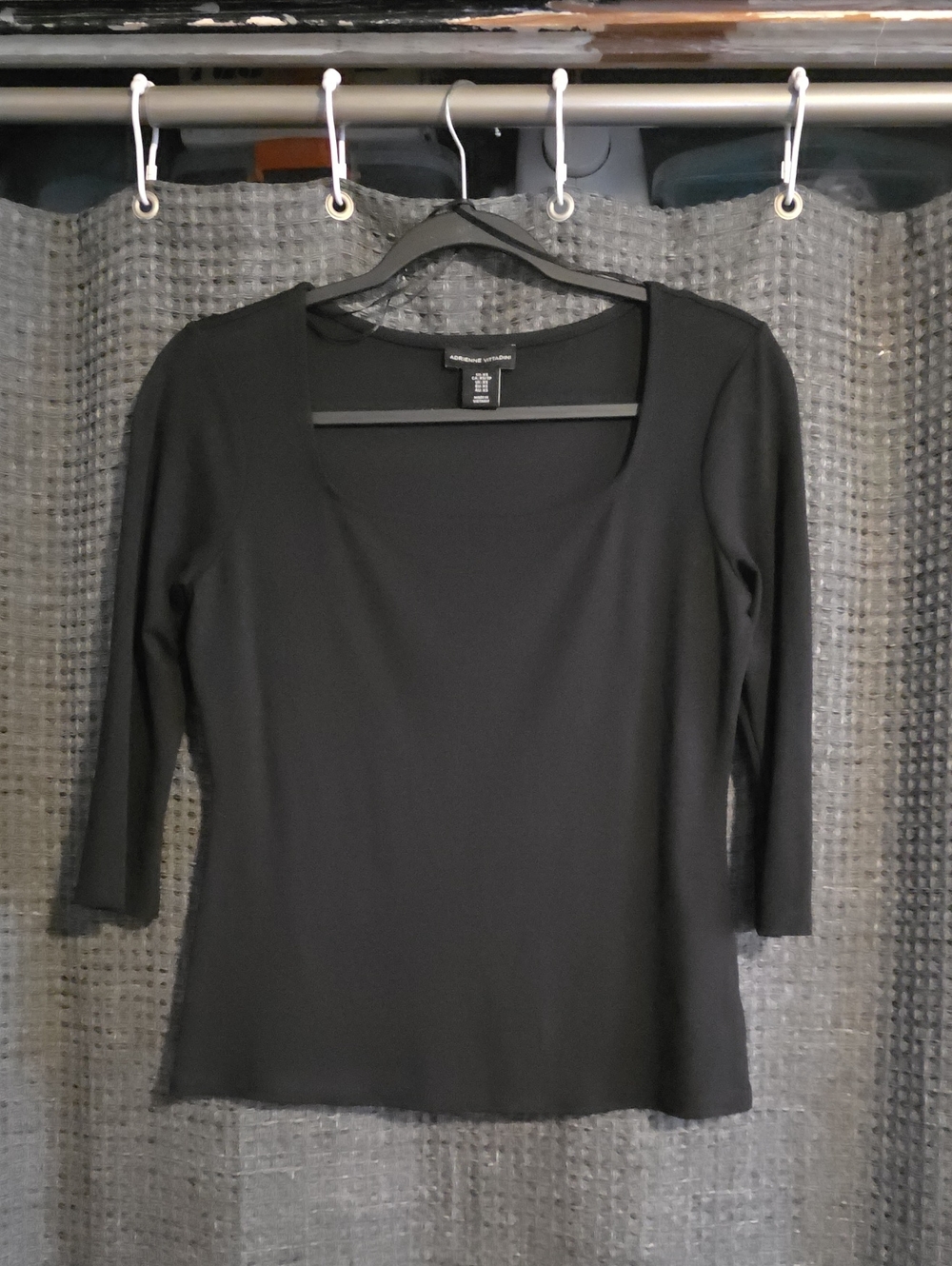 Adrienne Vittadini Black Square-Neck Long Sleeve Tee